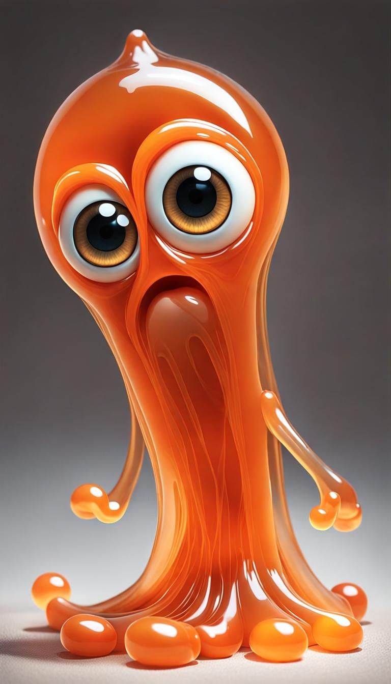 Pixar-Style Stretchy Orange Jelly Blob Character