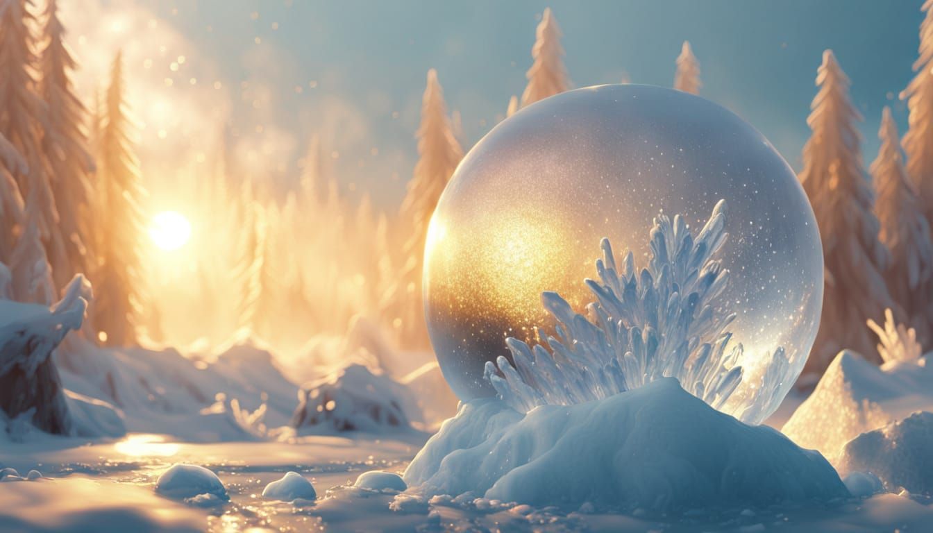 Ice Bubble in Golden Light: Digital Oil Painting