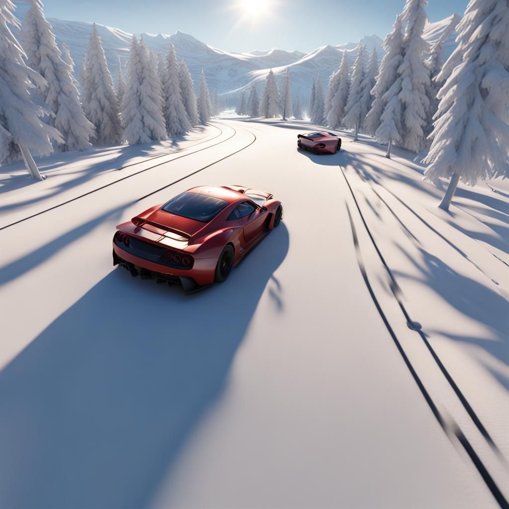 Sports Cars Racing on Snowy Track in Unreal Engine