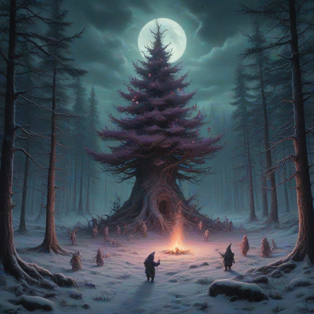 Enchanted Winter Wonderland in a Whimsical Cyberpunk Style