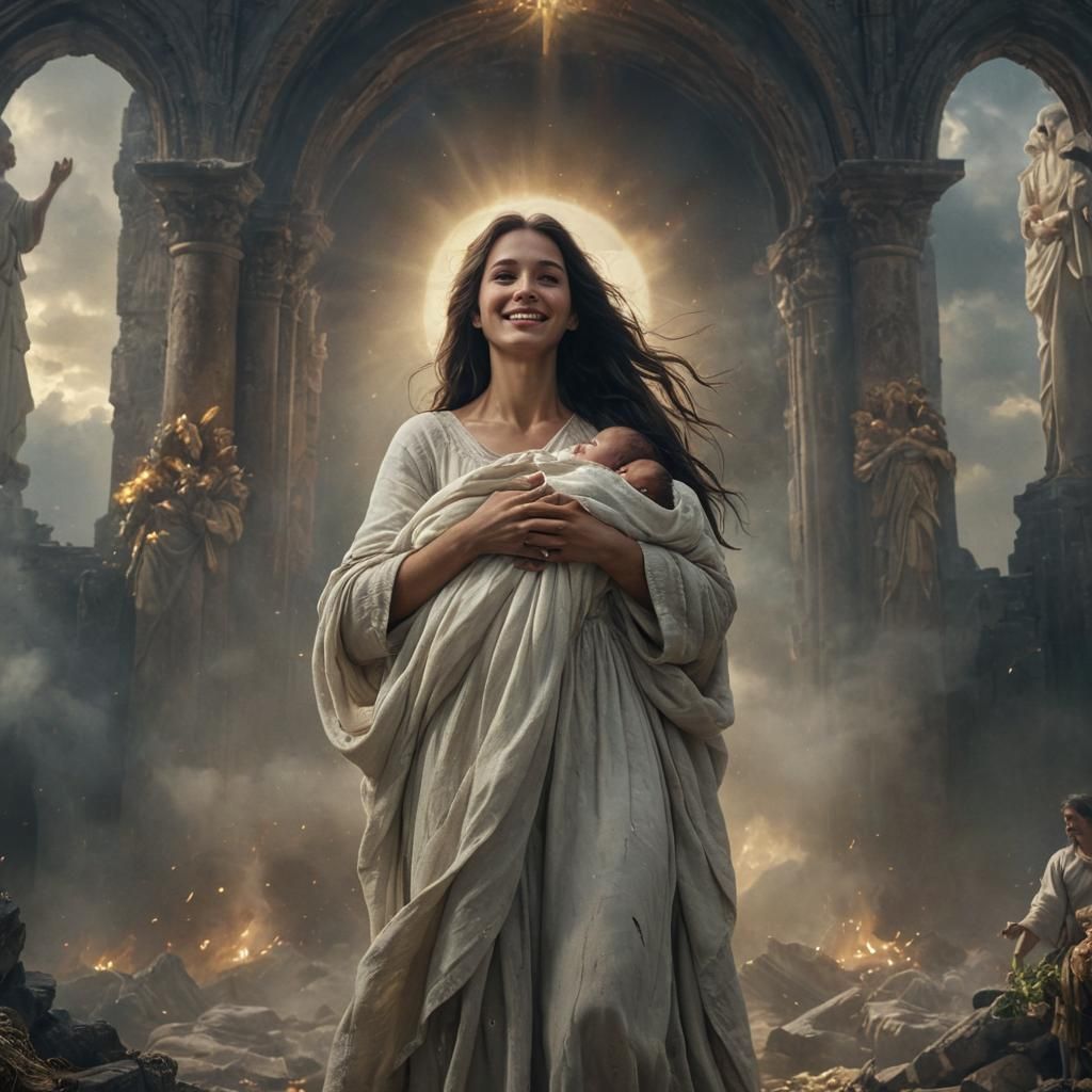 Mary and Baby Jesus in Heaven: Digital Painting