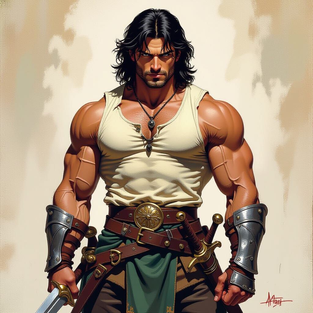 Heroic Knight with Sword in Fantasy Art Style