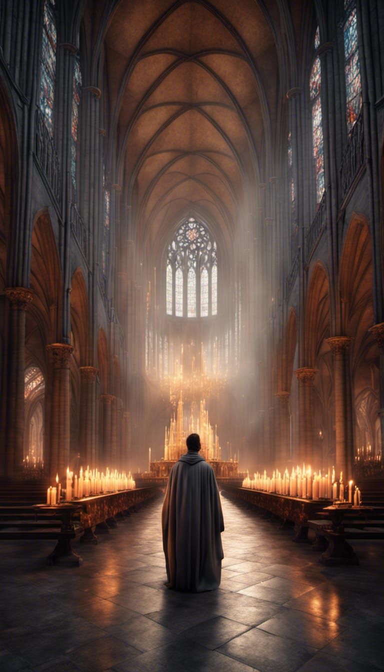 Hyperdetailed Cathedral Interior with Smoky Atmosphere