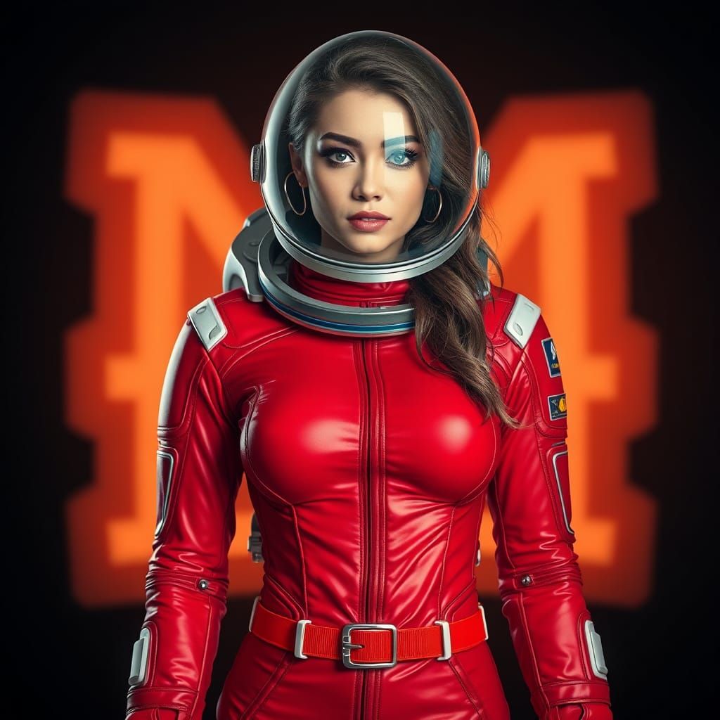 Hyperrealistic Woman in Red Spacesuit