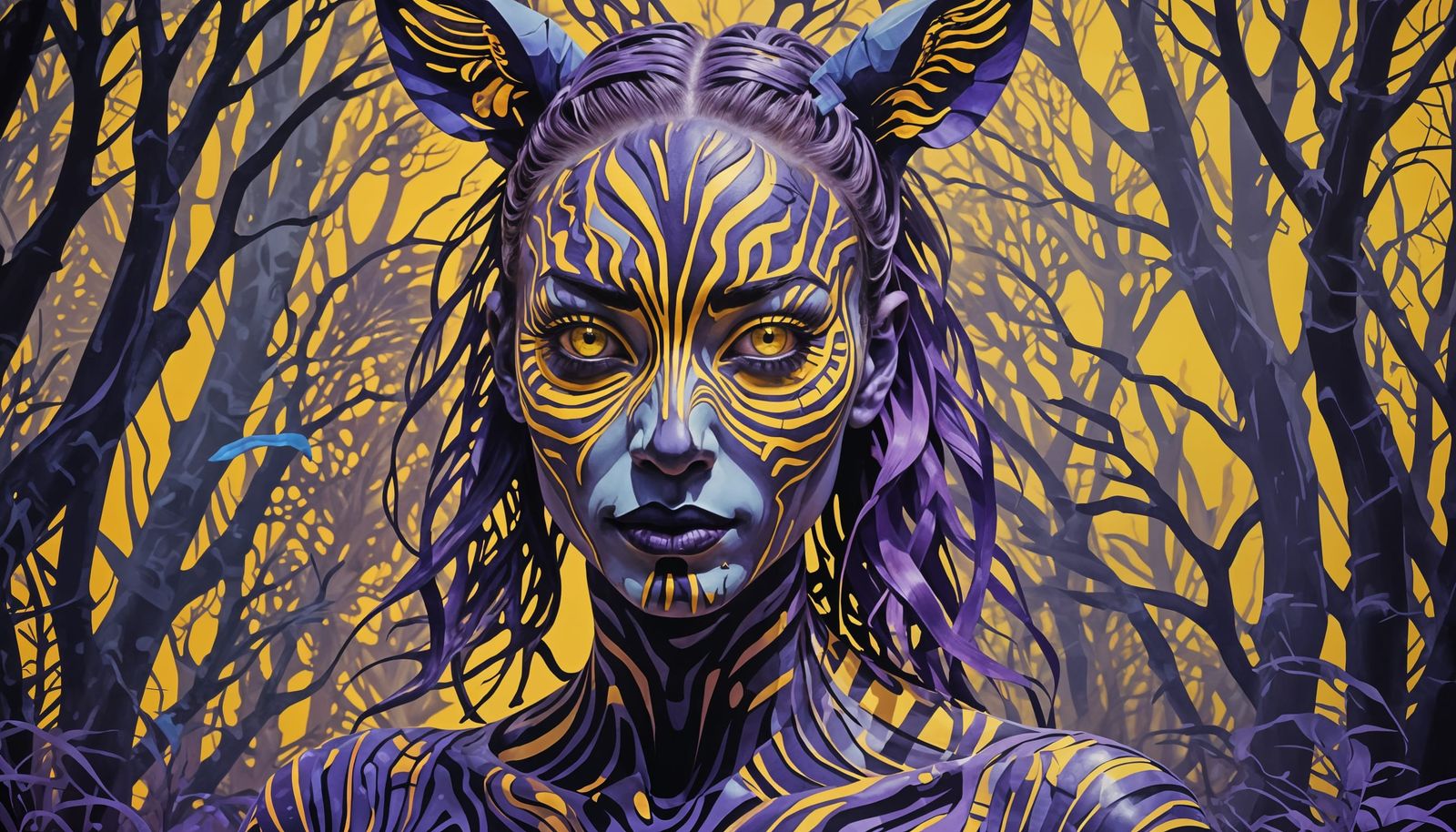 Cyberpunk Zebra Girl Double Exposure Portrait