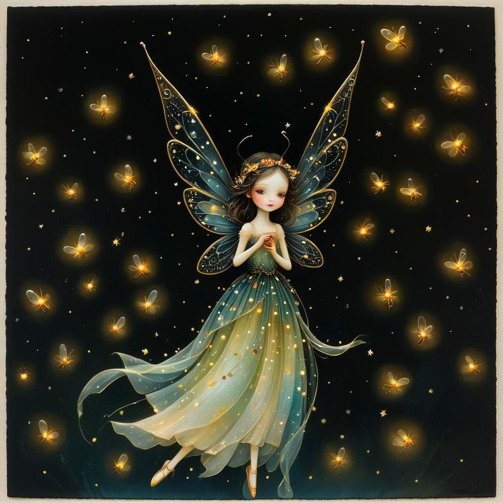 Whimsical Crystal Fairy in Starry Night, Splash Art