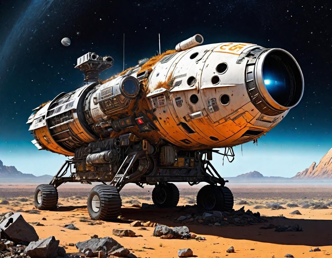 Post-Apocalyptic Spaceship Made of Trash in Space