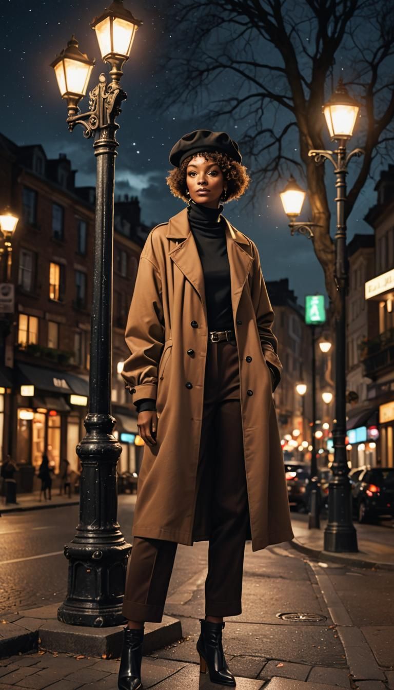 Girl With Afro Leaning on Lamppost