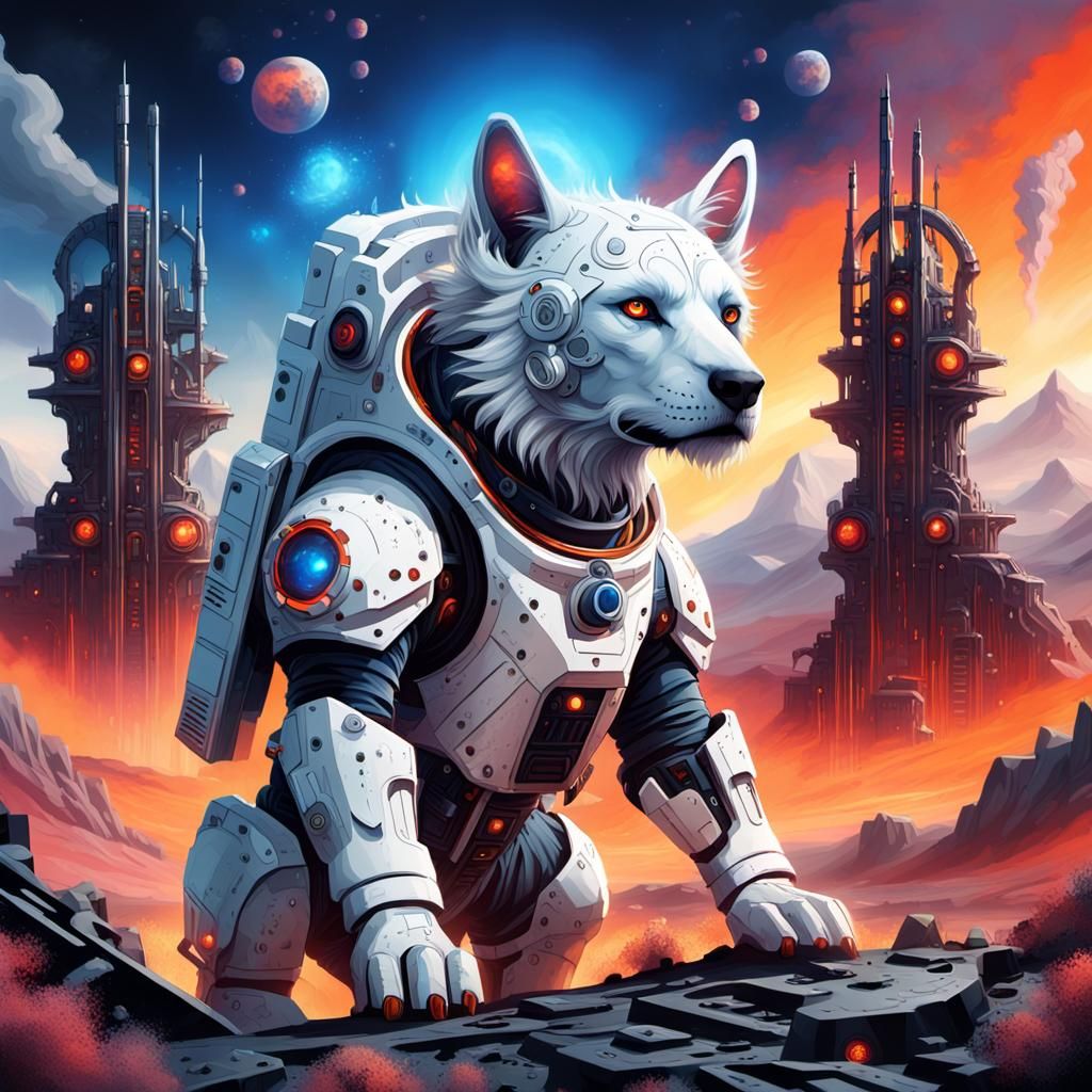 Biomechanical Astronaut in Dark Wasteland Concept Art