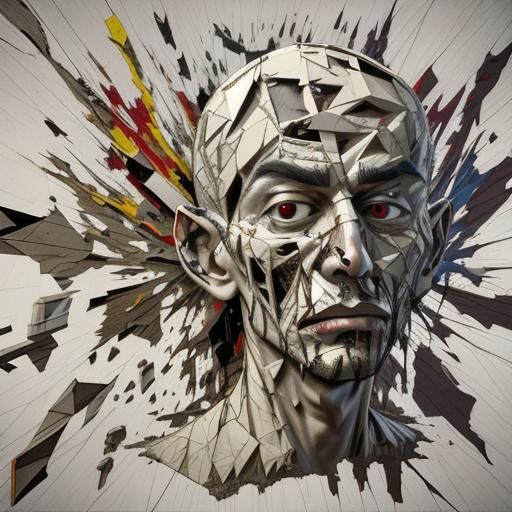 Fragmented Man: Surreal Digital Collage in Dark Fantasy Styl...