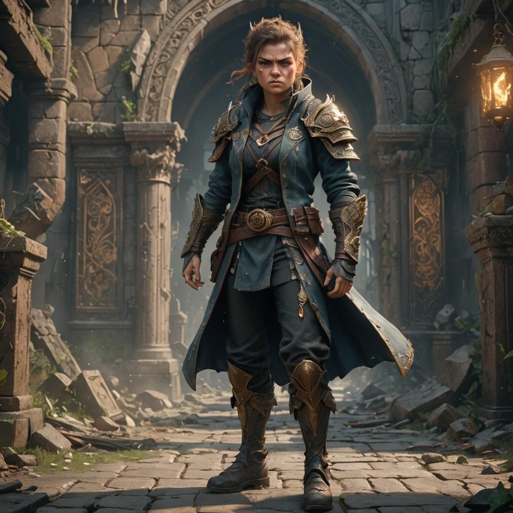 Youthful Woman with Angry Expression: Fantasy Art