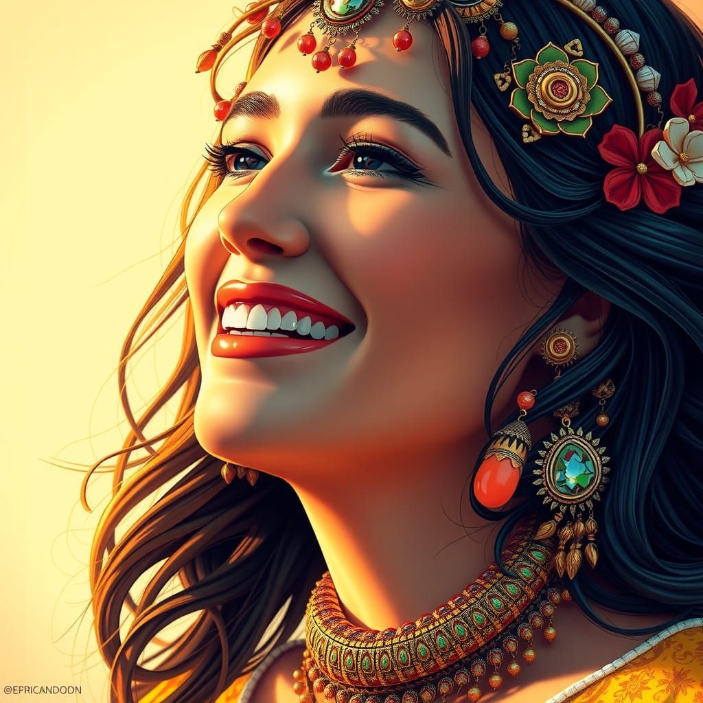 Happy Woman Portrait in Vibrant Triadic Colors