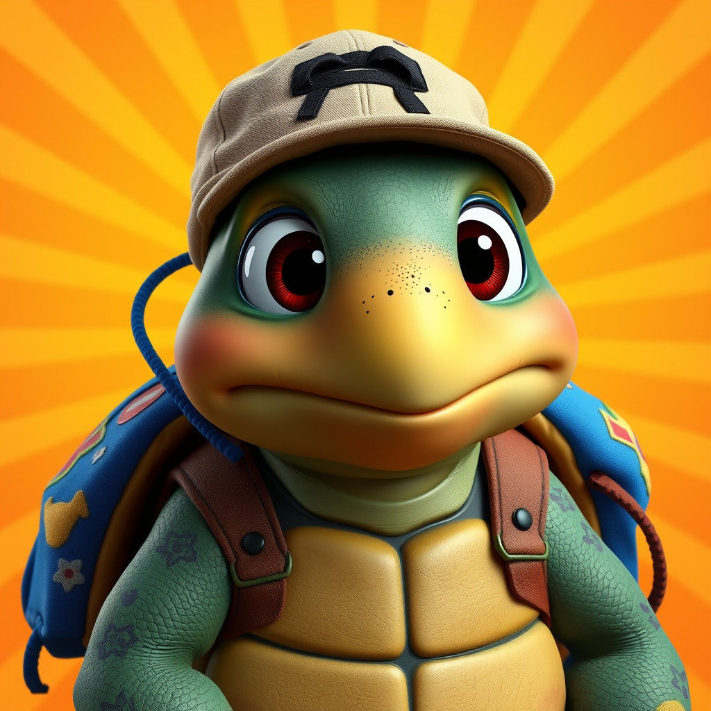 Cartoon Turtle with Backpack in Pixar Style