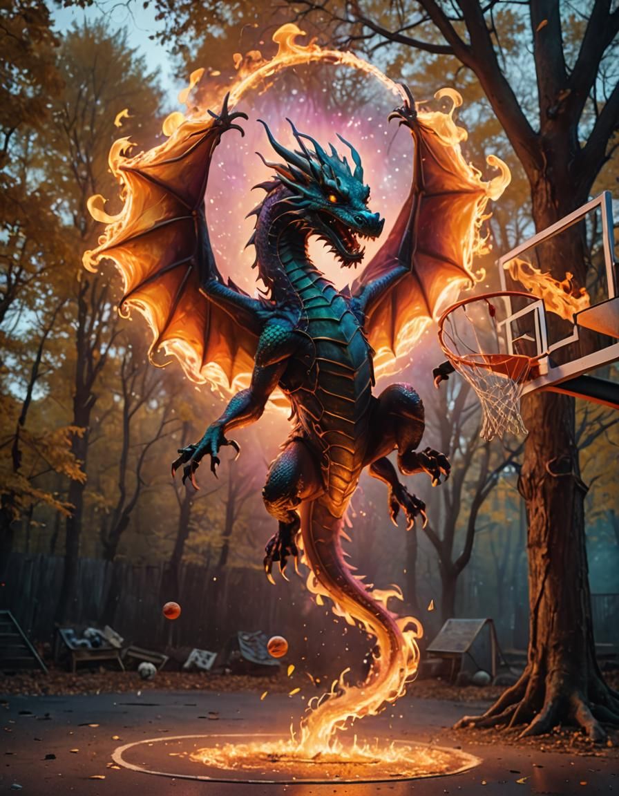Fantasy Dragon Sinks Magical Slam in Vibrant, Ethereal Woods