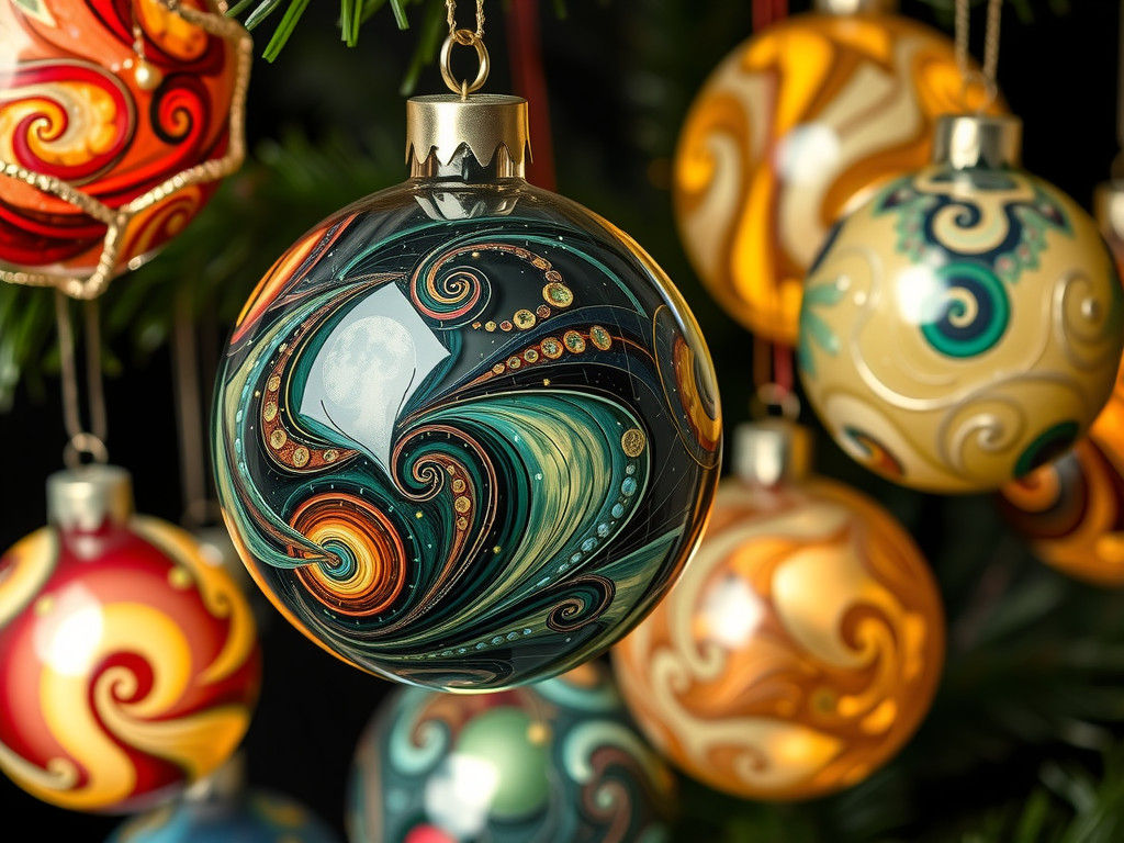 Delicate Christmas Ornaments with Abstract Art