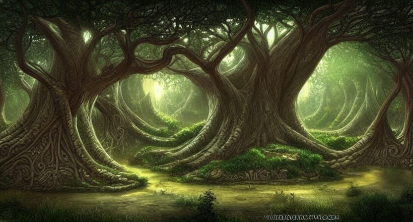 Elven Fortress in Giant Tree: Tolkien Fantasy Art