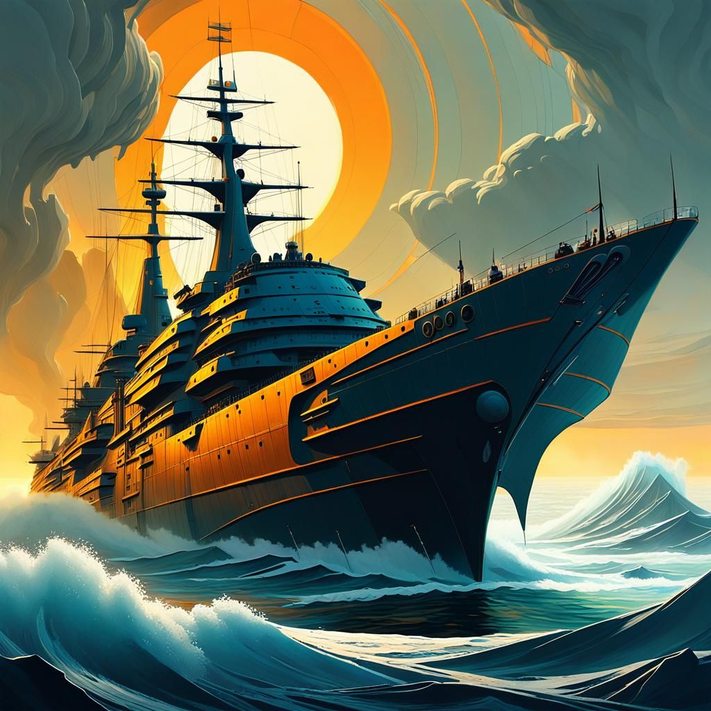 Warship Dominates the Golden Horizon