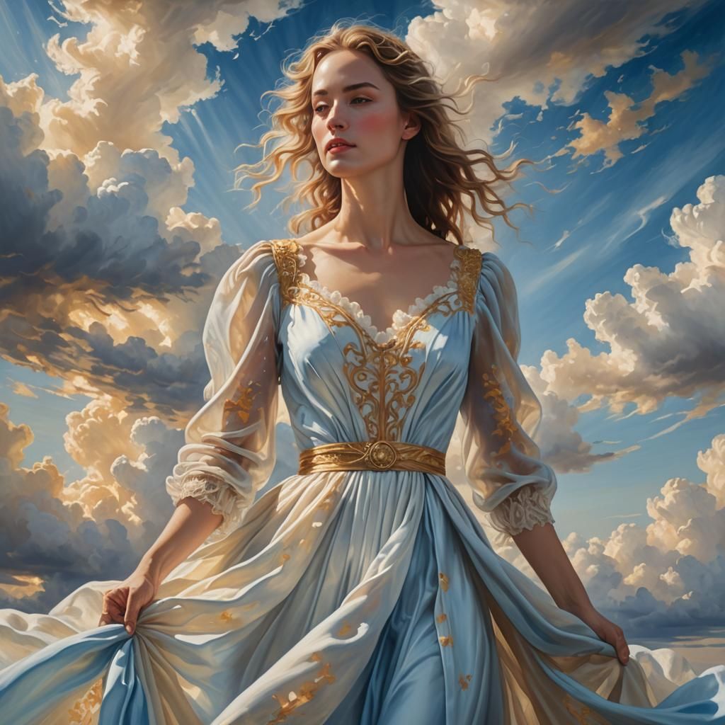 Surreal Cloud Woman in Ethereal Oil Painting