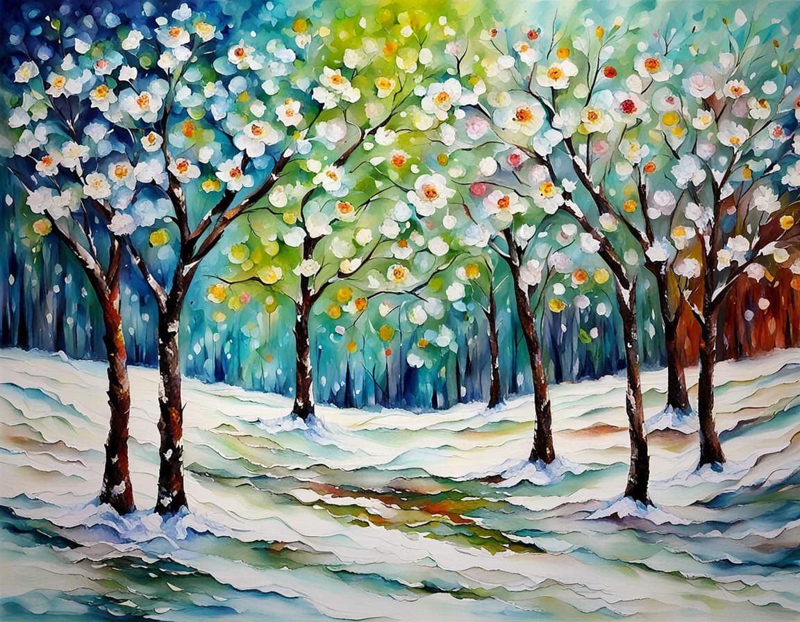 Spring Flowers Emerge Through Melting Snow