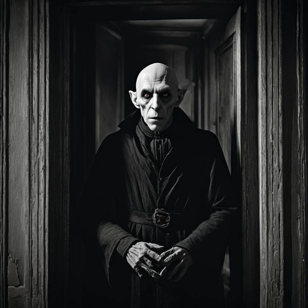 Sinister Nosferatu in Doorway: Hyper-Detailed Still