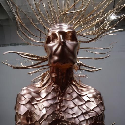 Golden Quicksilver Sculpture in Park: Heroic Liquid Art