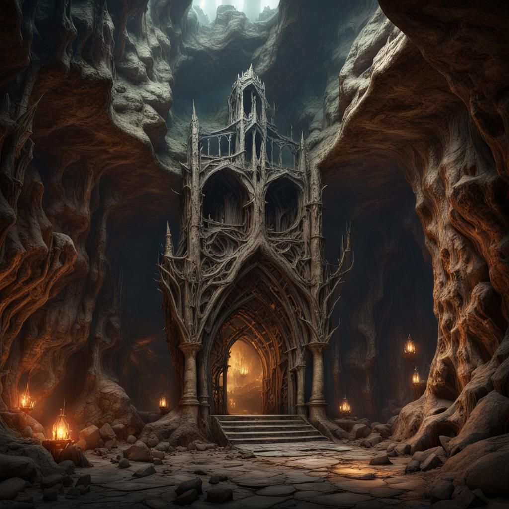 Elven Catacomb Ruins in a Dark Cavern