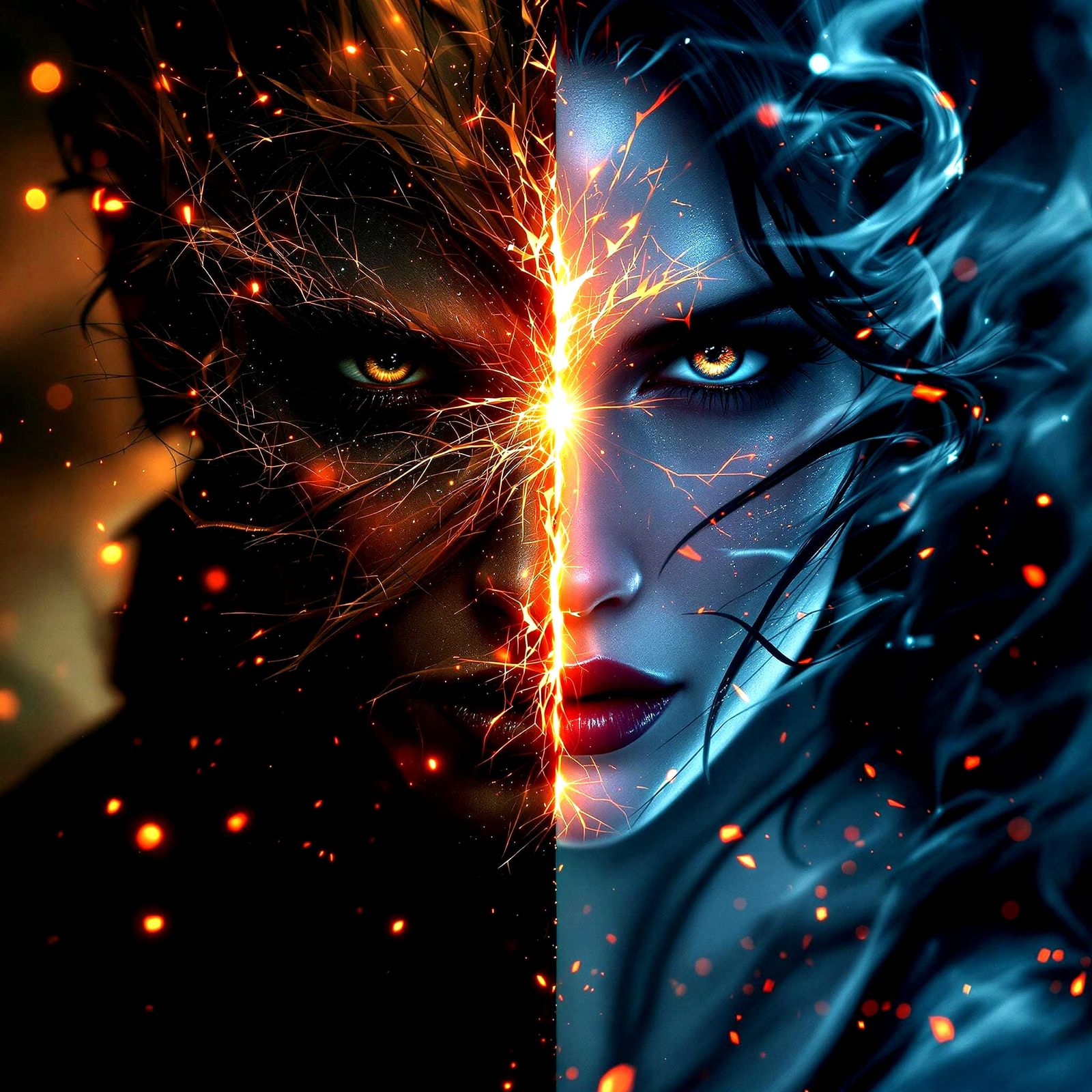 Divided Portraits of Good and Evil in Vibrant Duality