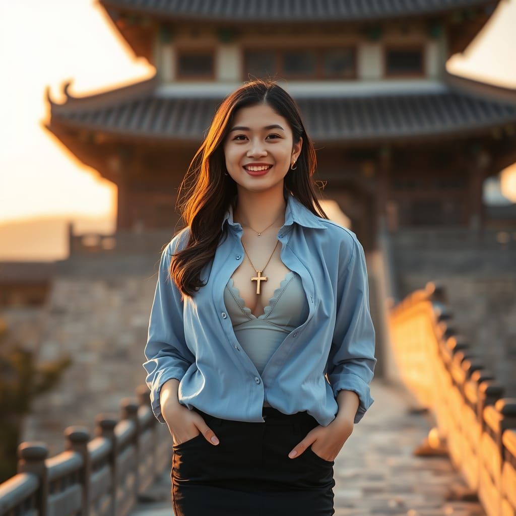 Korean Author's Sunset Portrait in Ancient Castle