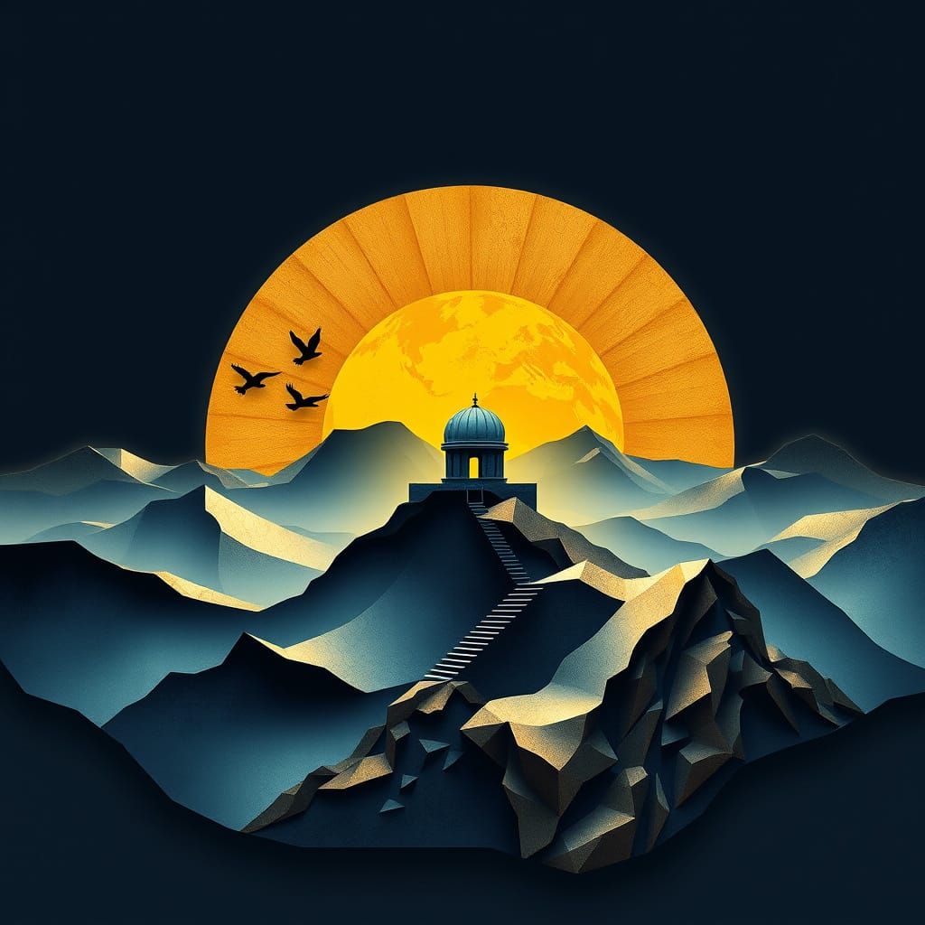 Surreal Midnight Observatory Amidst Shimmering Hills
