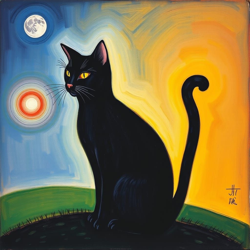 Magic Cat with Surrealist and Cubist Influences