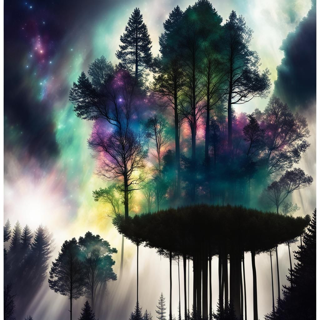 Vibrant Enchanted Forest with Chromatic Energy