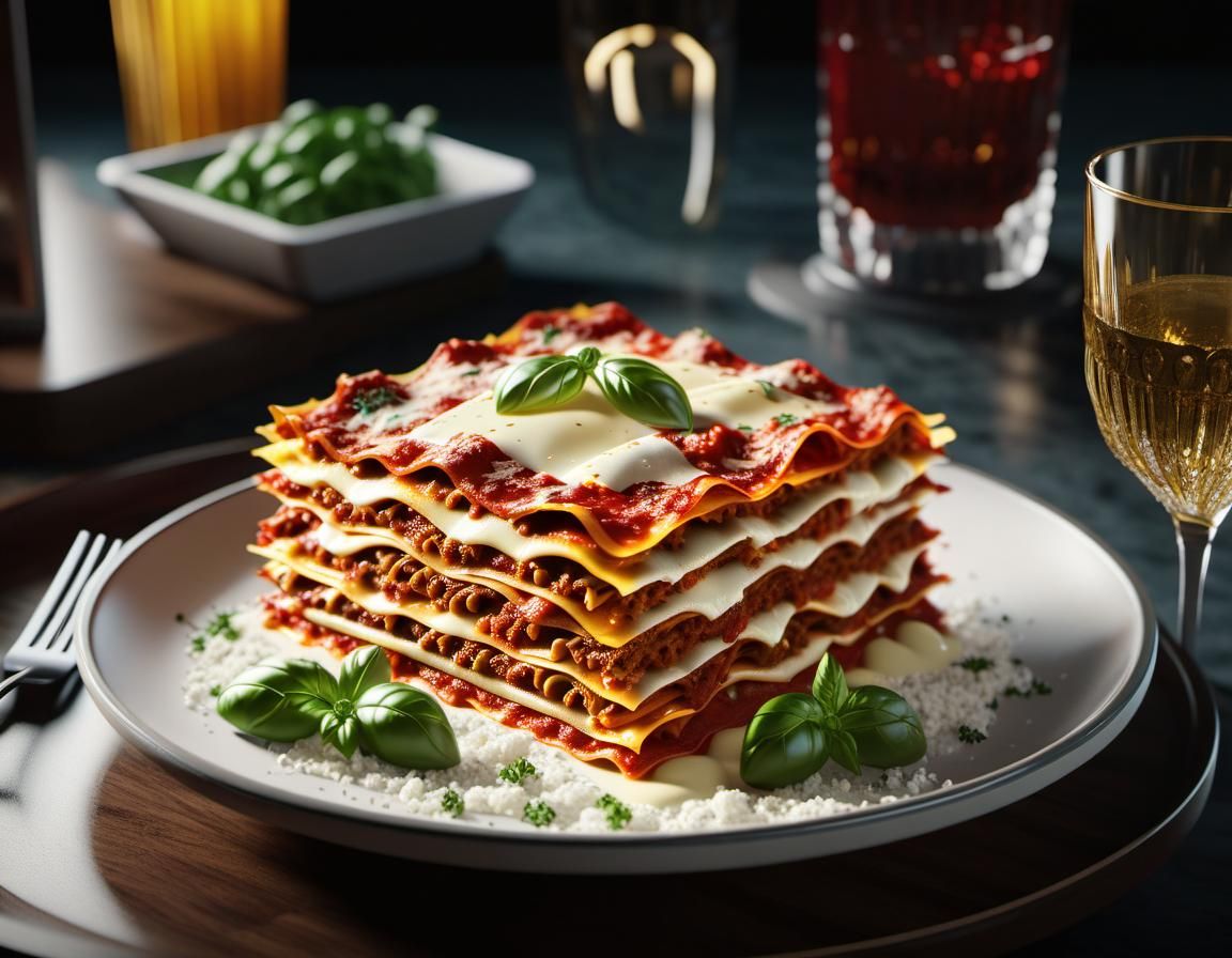 Lasagna Dinner Menu in Fine Art Photography Style