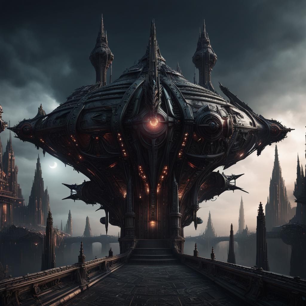 Gothic Spaceship in Detailed Matte Painting Style