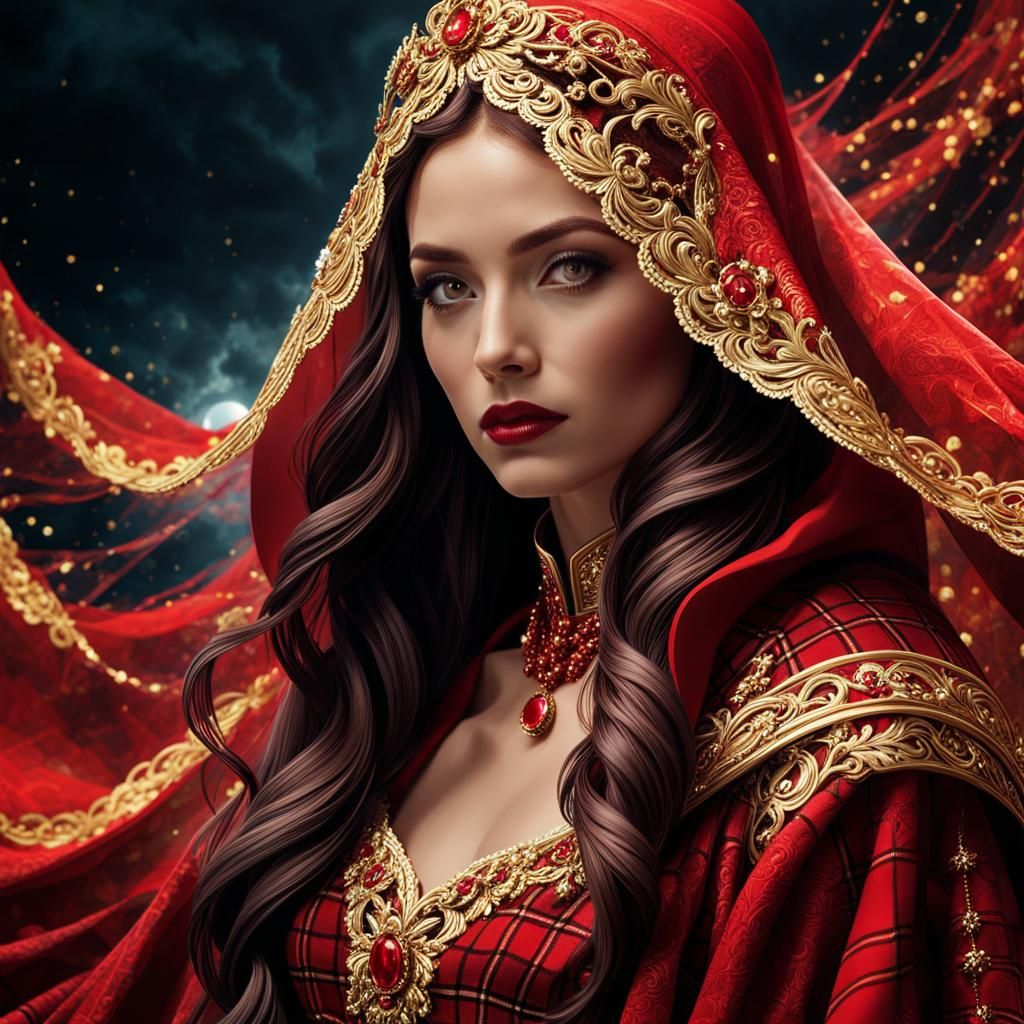 Plaid Bride Portrait in Vibrant Gouache Style