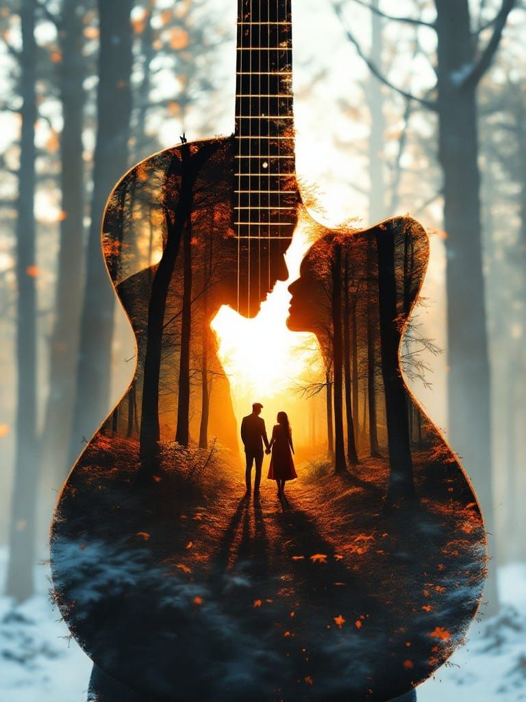 Boho Couple at Sunrise Double Exposure Art