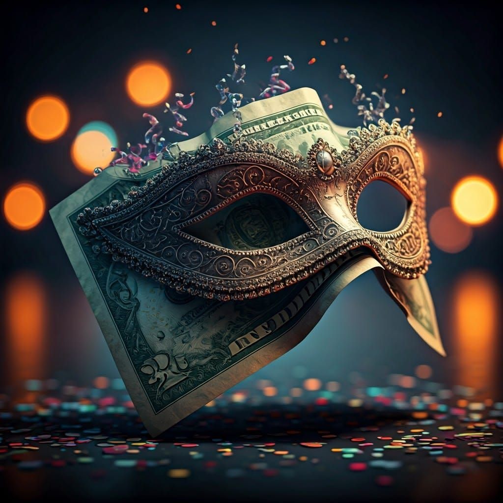 Dollar Bill in Venetian Mask: Cinematic Concept Art