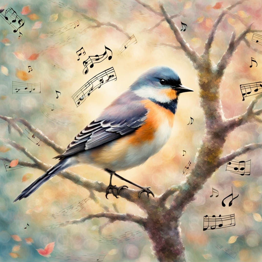 Impressionistic Songbird Serenade in Pastel Hues