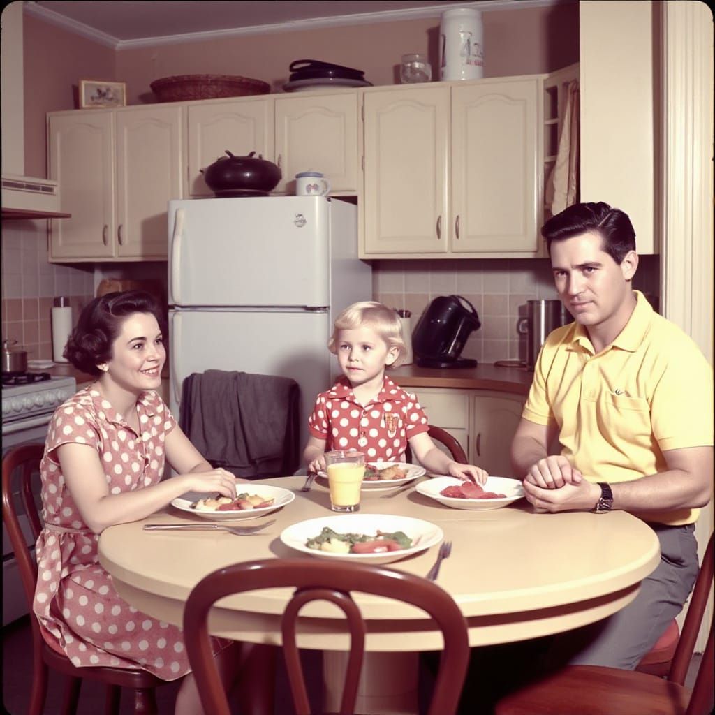 1950s Family Dinner in Polka Dots