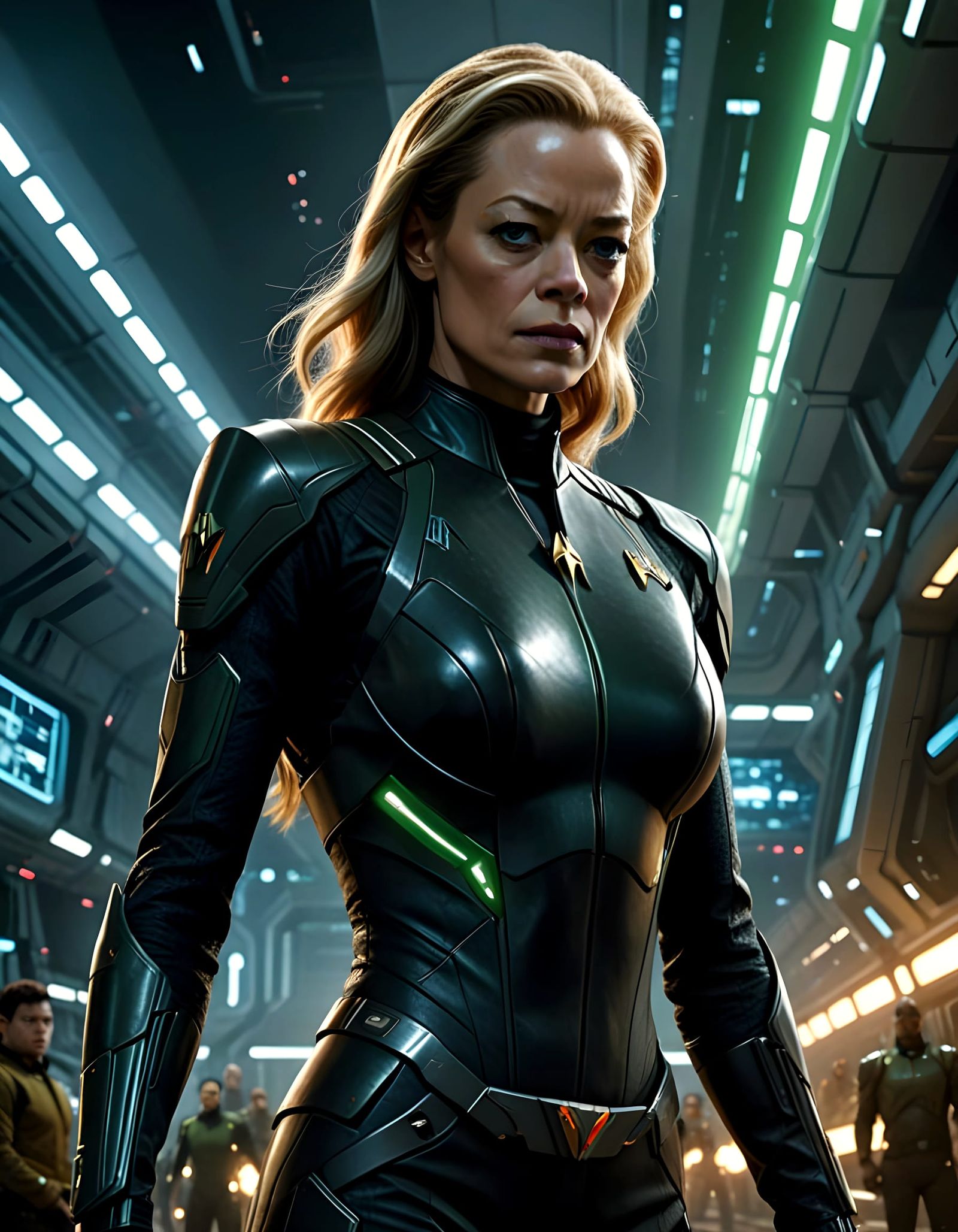 Borg Lifeform Seven of Nine in Cinematic Action Scene