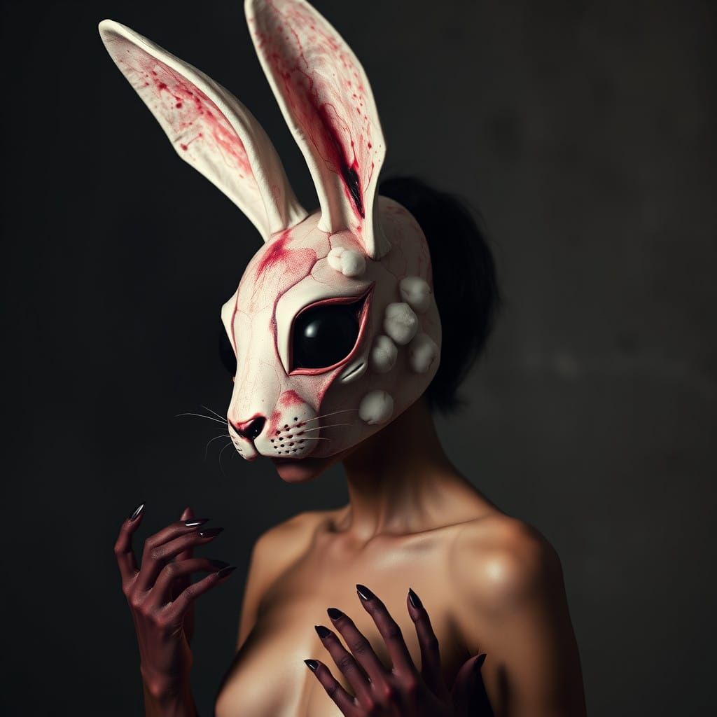 Ethereal Femme in Grotesque Rabbit Mask