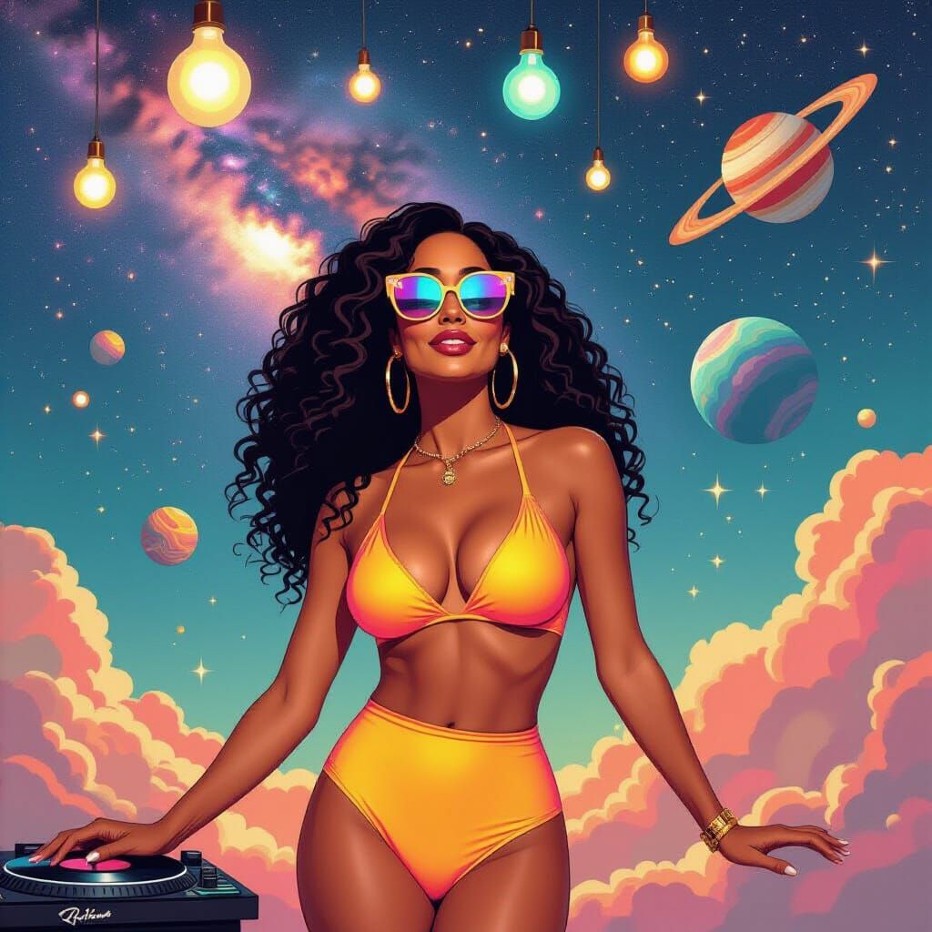 Tracee Ellis Ross in Afrofuturist Cosmos, Art Nouveau Style