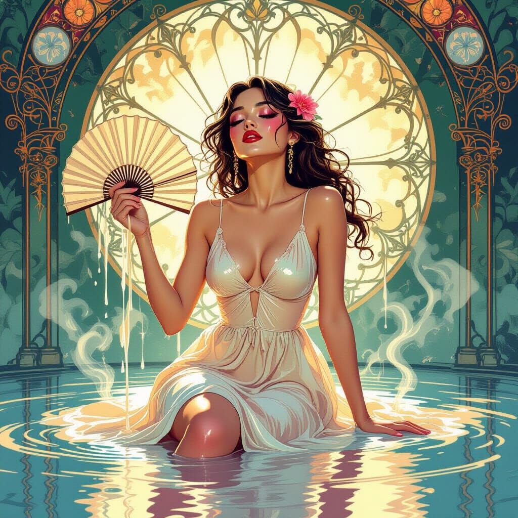 Melting Beauty in Summer Heat, Art Nouveau Style