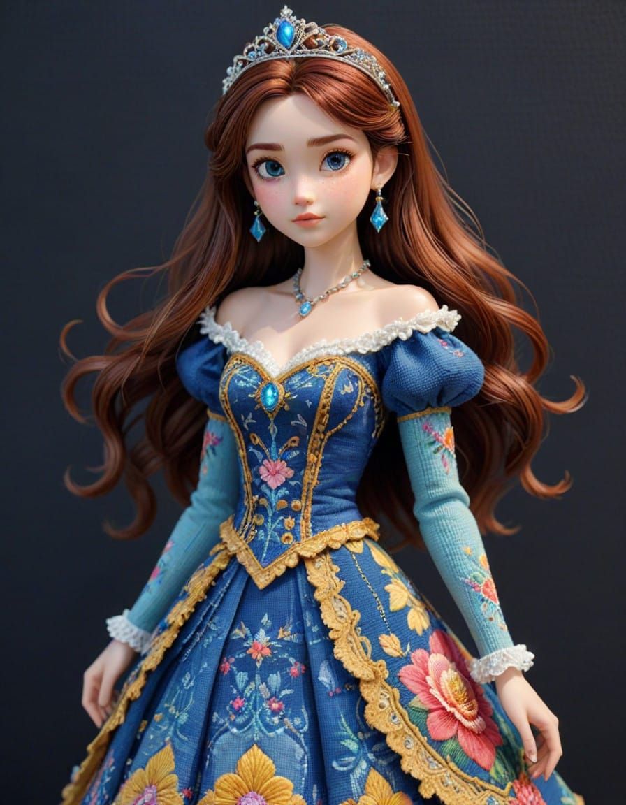 Anime Needlepoint Princess in Pixar Style