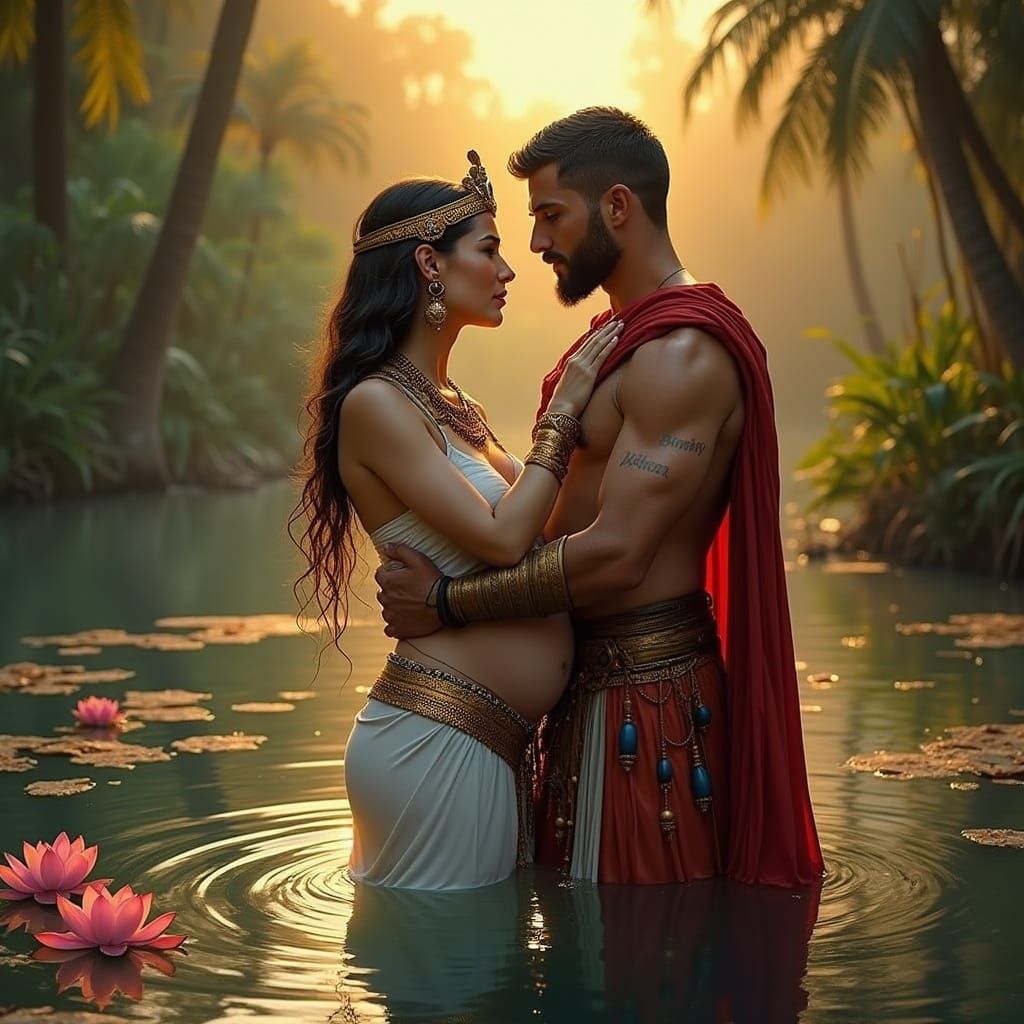 Ancient Egyptian Queen and Roman Soldier Bathe in the Nile