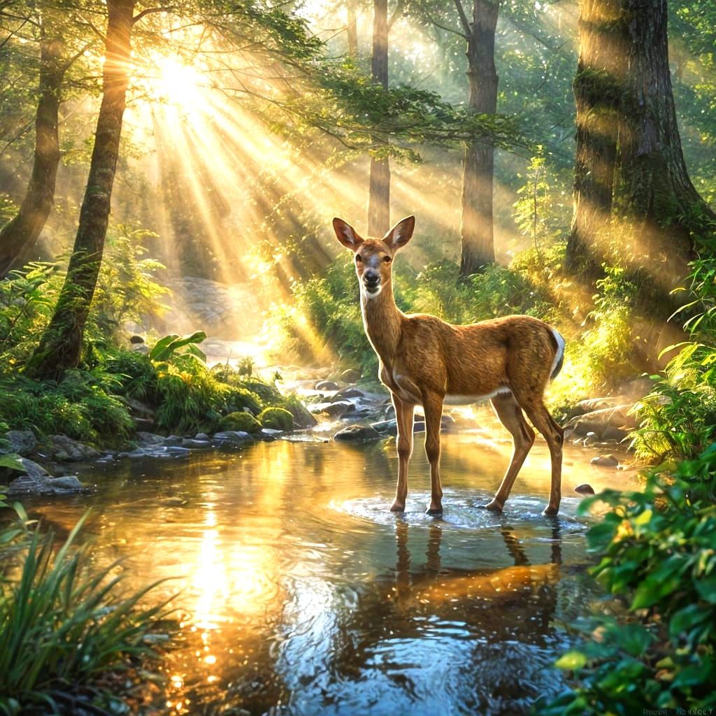 Serene Doe in Sun-Dappled Forest: Wildlife Photography