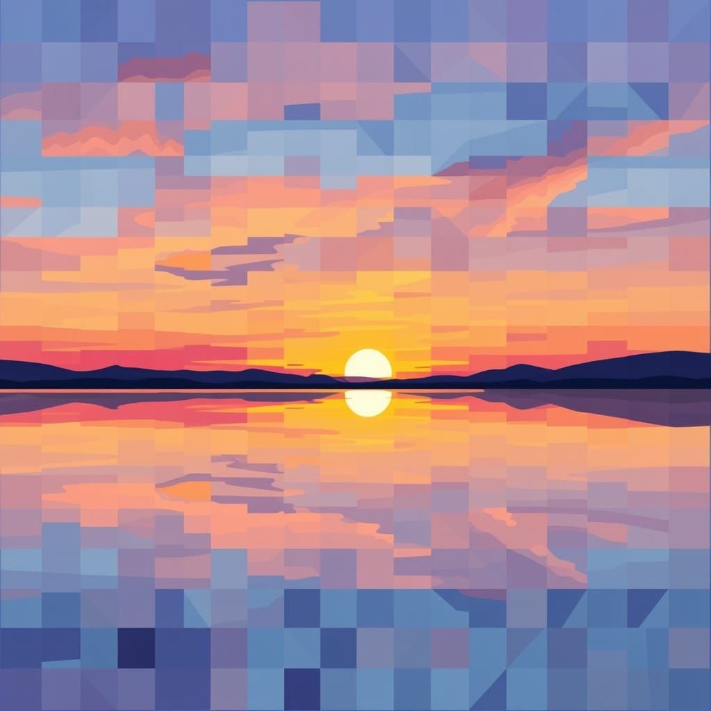 Vibrant Geometric Sunset on Lake
