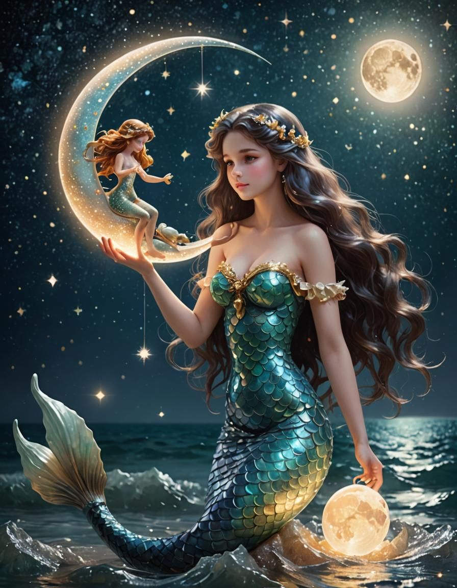 Sparklecore Mermaid with Toy Moon in Goya Style