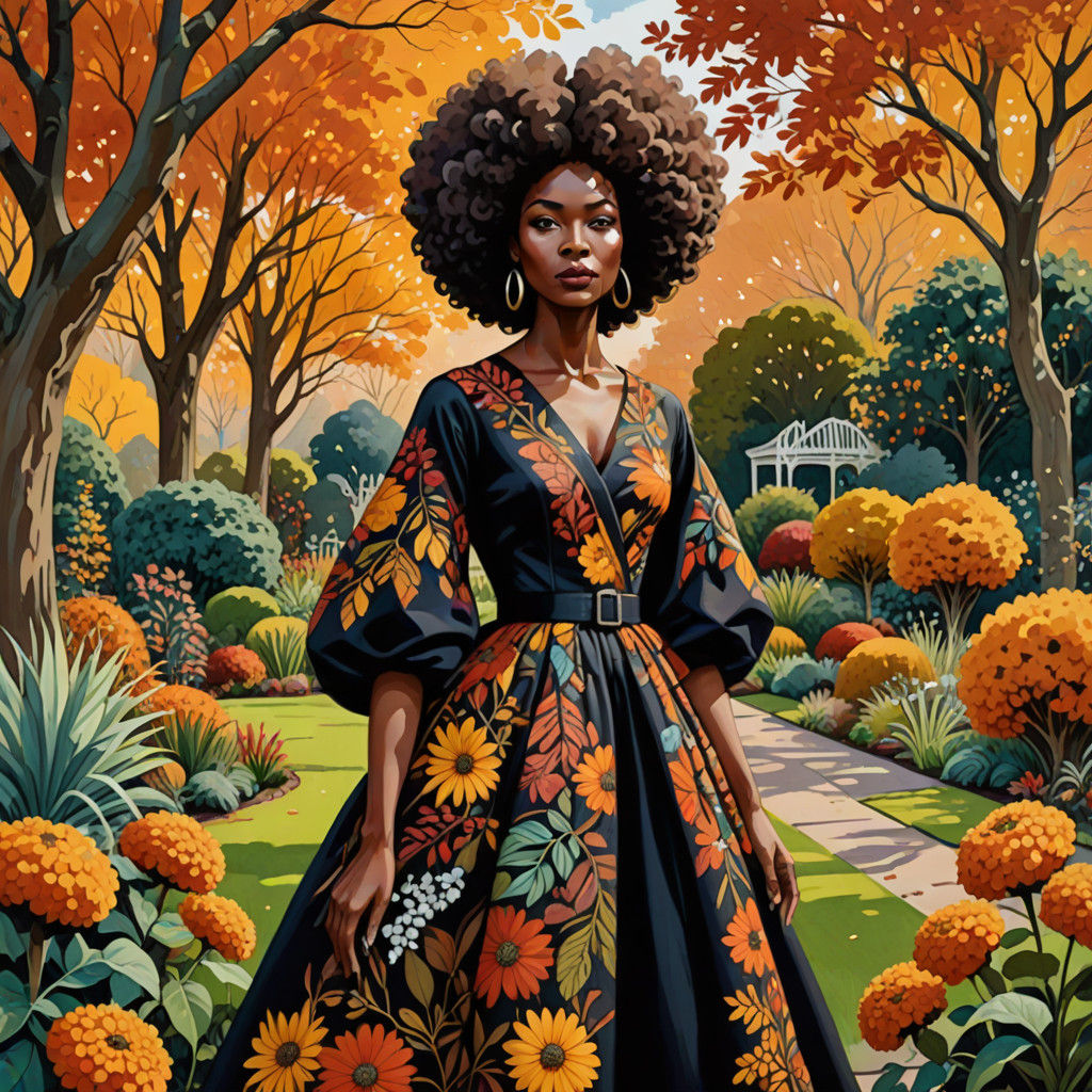 Mystical Autumn Goddess Nurtures Enchanted Garden