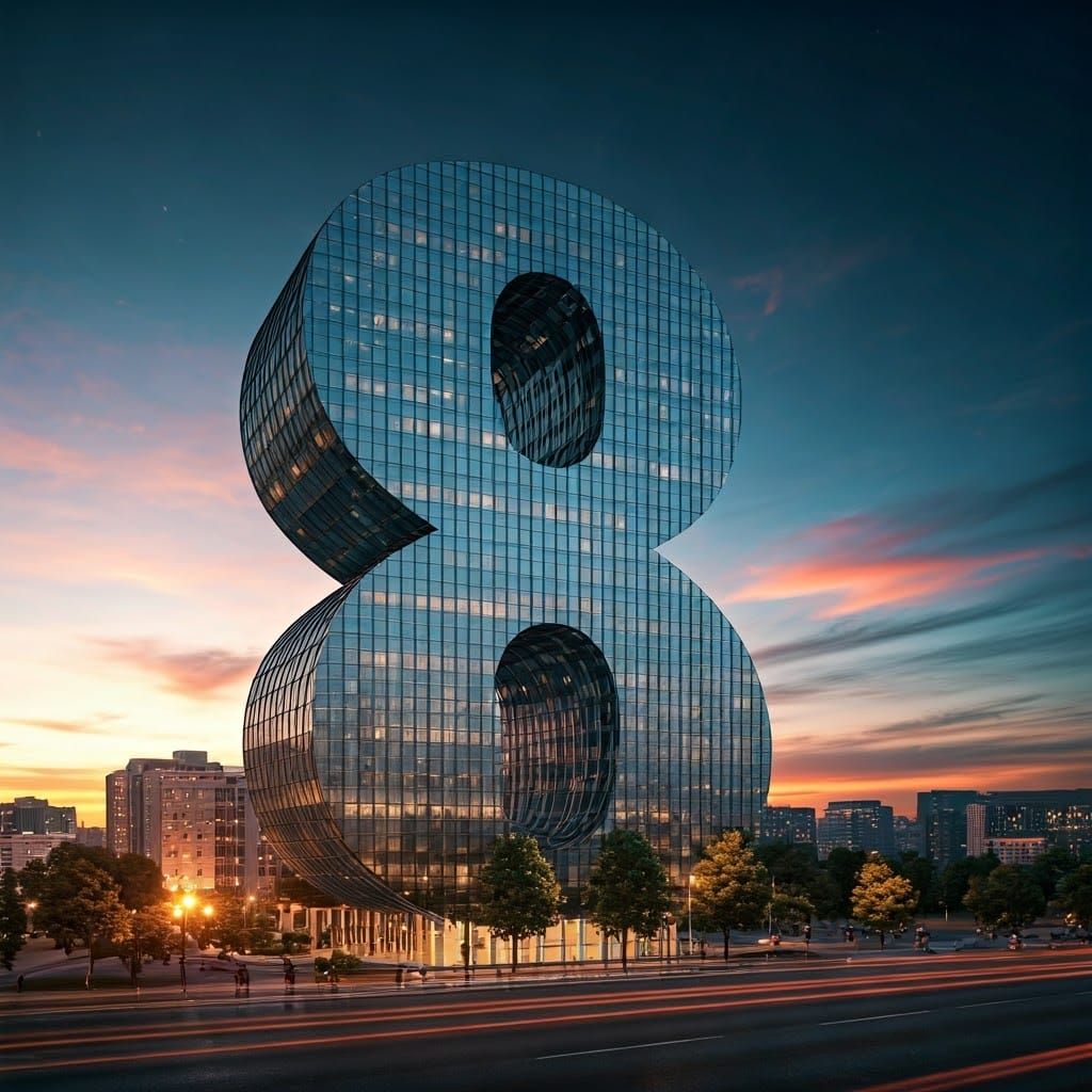 Giant Numeral 8 Office Building at Night