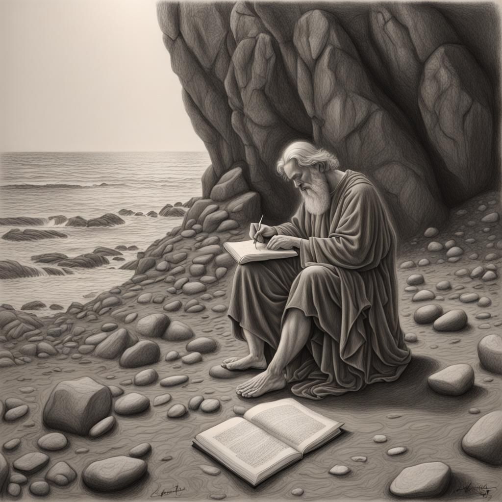 Apostle John Receives Revelation on Rocky Shore